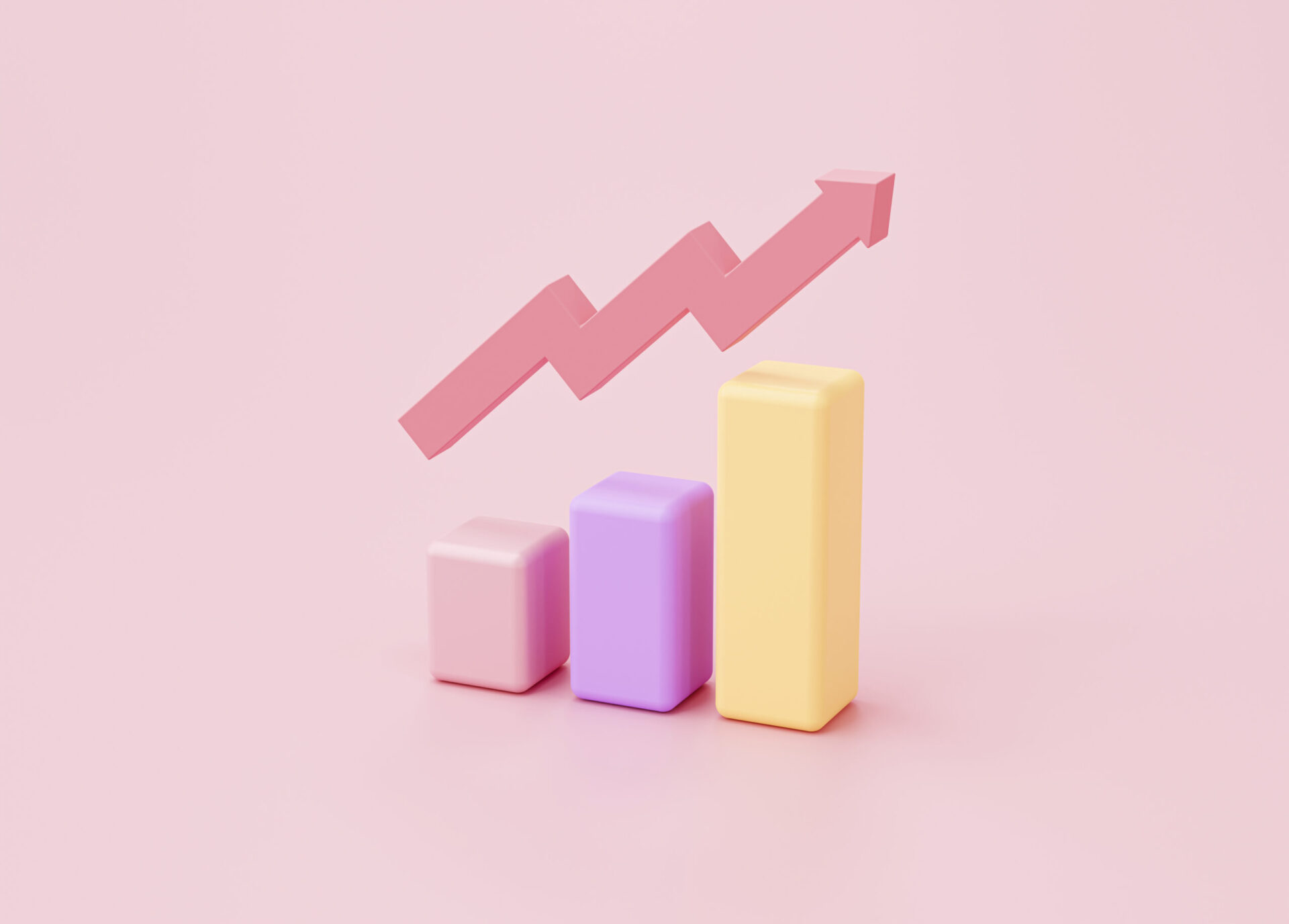 Graph plan and growing strategy for marketing business and finance concept on pink background 3d rendering